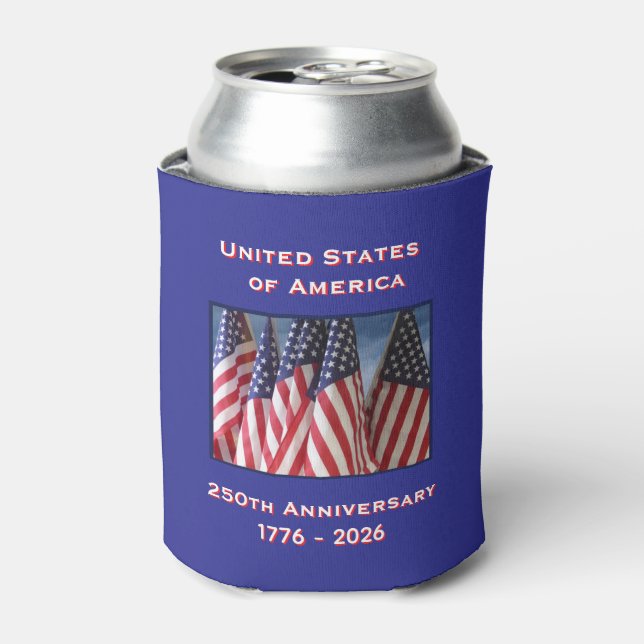 250th Anniversary USA Patriotic American Flags Can Cooler (Can Front)