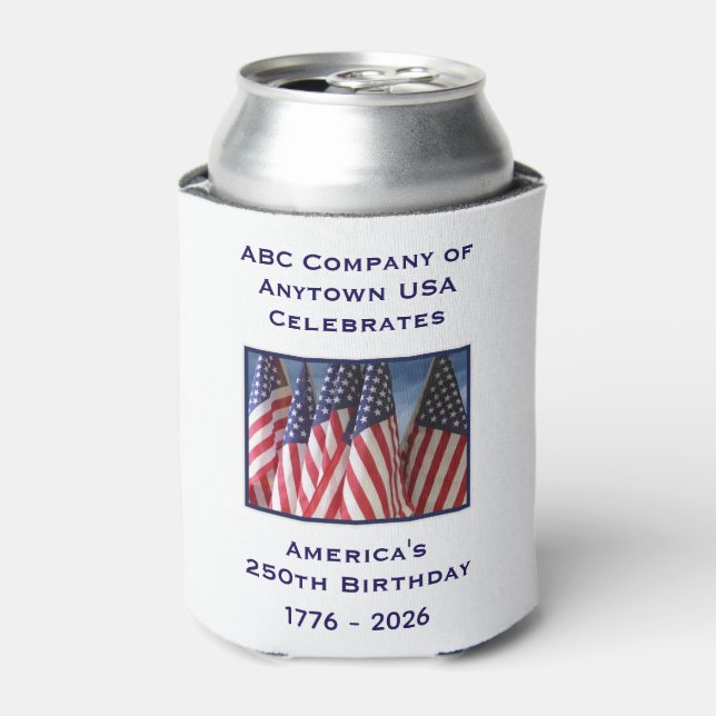 250th Anniversary USA Patriotic American Flags Can Cooler (Can Front)