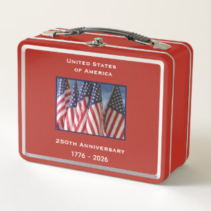 250th Anniversary USA Patriotic American Flags Metal Lunch Box
