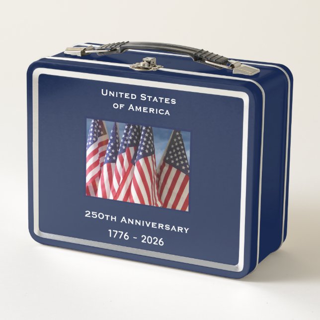 250th Anniversary USA Patriotic American Flags Metal Lunch Box (Front)