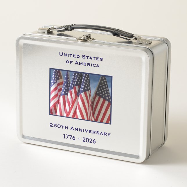 250th Anniversary USA Patriotic American Flags Metal Lunch Box (Front)
