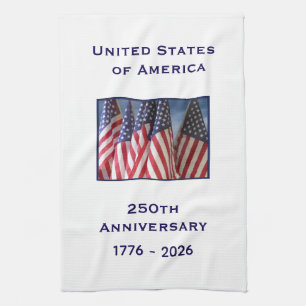 250th Anniversary USA Patriotic American Flags Tea Towel