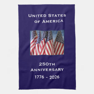 250th Anniversary USA Patriotic American Flags Tea Towel