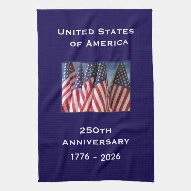250th Anniversary USA Patriotic American Flags Tea Towel (Vertical)