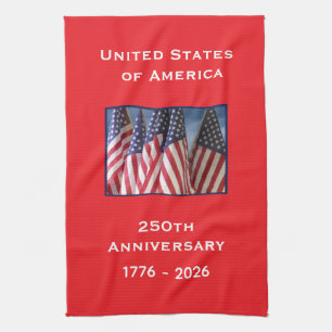 250th Anniversary USA Patriotic American Flags Tea Towel
