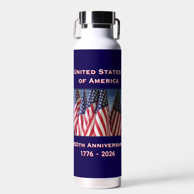 250th Anniversary USA Patriotic American Flags Water Bottle (Front)