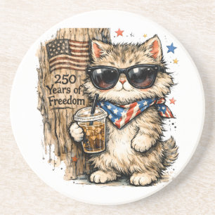 250th Anniversary USA Patriotic Cat Iced Coffee  Coaster