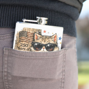 250th Anniversary USA Patriotic Cat Iced Coffee  Hip Flask