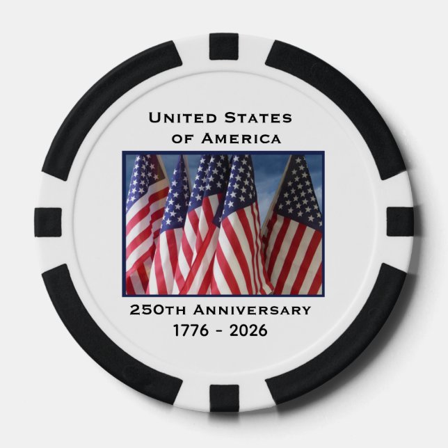 250th Anniversary USA Patriotic Flag Premium Black Poker Chips (Front)