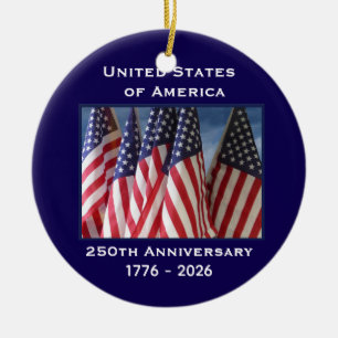 250th Anniversary USA Patriotic Flags  Ceramic Tree Decoration