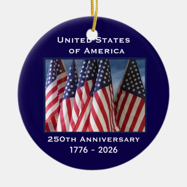 250th Anniversary USA Patriotic Flags  Ceramic Tree Decoration (Front)