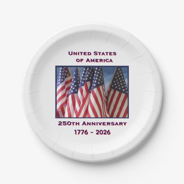 250th Anniversary USA Patriotic Flags  Paper Plate (Front)