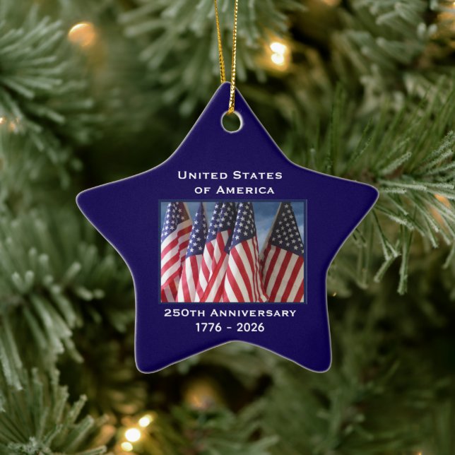 250th Anniversary USA Patriotic Flags Premium Ceramic Tree Decoration (Tree)