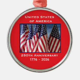 250th Anniversary USA Patriotic Flags Premium Metal Tree Decoration