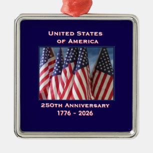 250th Anniversary USA Patriotic Flags Premium Metal Tree Decoration