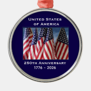 250th Anniversary USA Patriotic Flags Premium Metal Tree Decoration