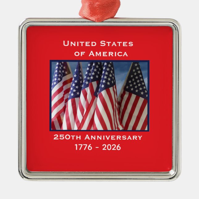 250th Anniversary USA Patriotic Flags Premium Metal Tree Decoration (Front)