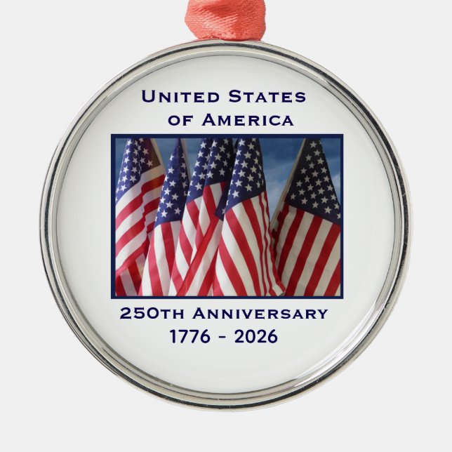 250th Anniversary USA Patriotic Flags Premium Metal Tree Decoration (Front)