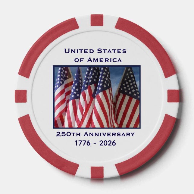 250th Anniversary USA Patriotic Flags Premium Poker Chips (Front)