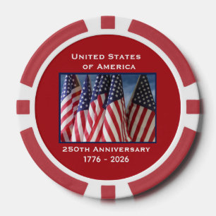 250th Anniversary USA Patriotic Flags Premium Red Poker Chips