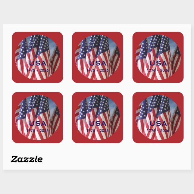 250th Anniversary USA Patriotic Flags Premium Square Sticker (Sheet)
