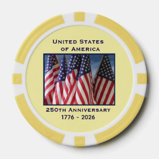 250th Anniversary USA Patriotic Flags Yellow Poker Chips