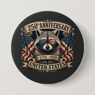 250th Anniversary USA Racoon Vintage 4th of July 7.5 Cm Round Badge