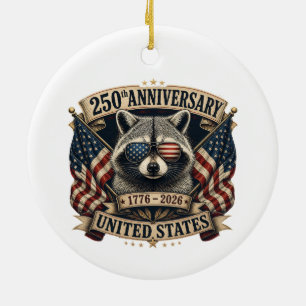 250th Anniversary USA Racoon Vintage 4th of July Ceramic Tree Decoration