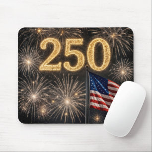 250th Birthday American Flag and Fireworks Mouse Mat
