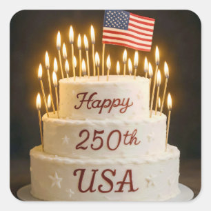 250th Birthday Cake with American Flag Square Sticker