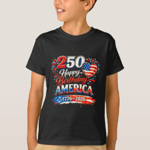 250th Birthday USA Flag Hearts Fireworks 4th of T-Shirt