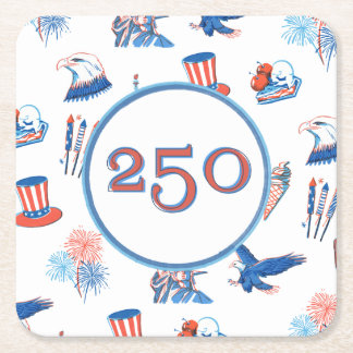 250th Fourth of July Patriotic Watercolor Party Square Paper Coaster