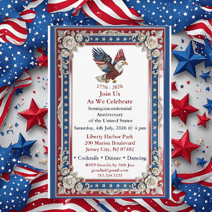 250th Freedom Silver Anniversary Red White Blue US Invitation