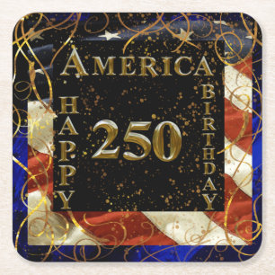 250th Happy Birthday America! Square Paper Coaster