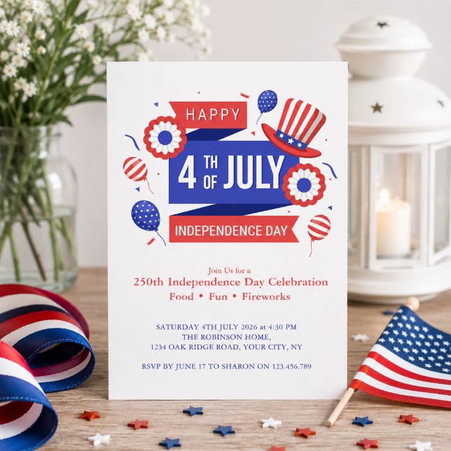 250th Independence Day Celebration Patriotic Party Invitation (Add details via template to customize your invitation)