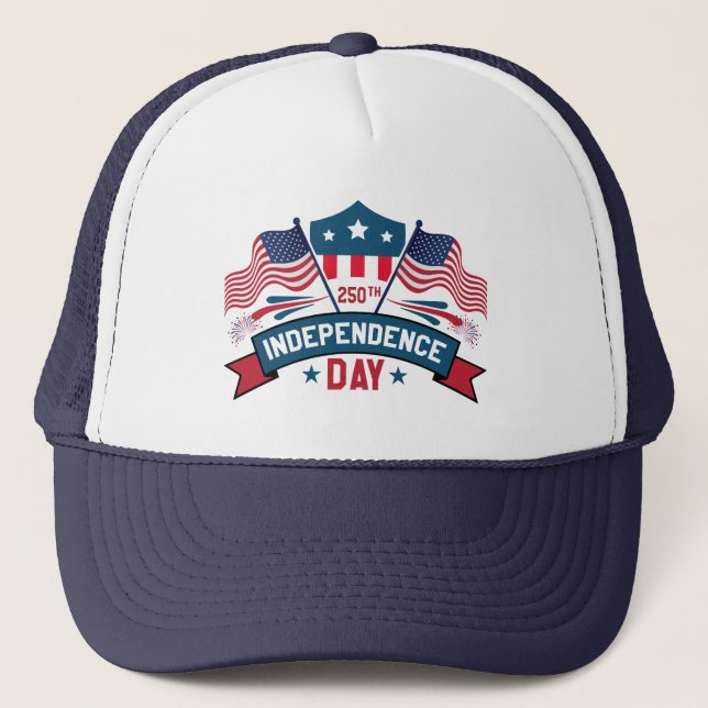 250th Independence Day USA Flags & Fireworks Trucker Hat (Front)