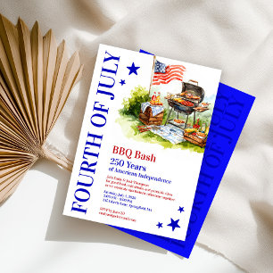 250th Independence Day Watercolor BBQ Party Invitation