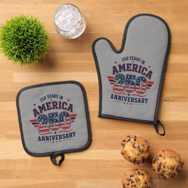 250th USA Anniversary  Oven Mitt & Pot Holder Set (Top Down)