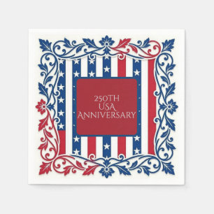250th USA Anniversary Red Blue White Floral Motifs Napkin