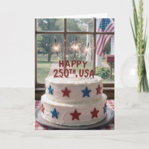 250th USA Birthday Cake with Sparklers Card