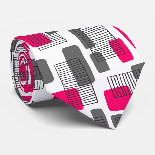 251215 - Neon Red and Grey Tie (Rolled)