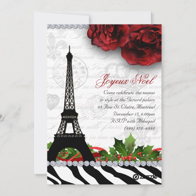 252 Christmas Paris Card Eiffel Tower Zebra (Front)
