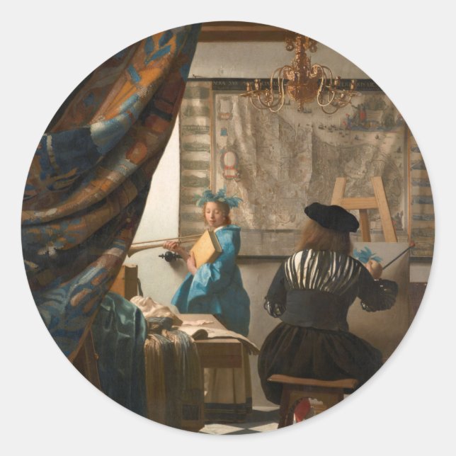 2535-Johannes Vermeer The Art of Painting Classic Round Sticker (Front)