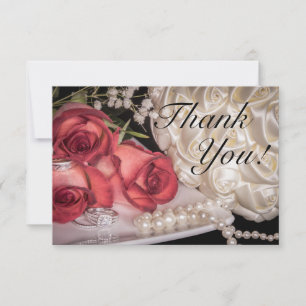 2586-Wedding Roses w/Rings, Pearls Thank You Card