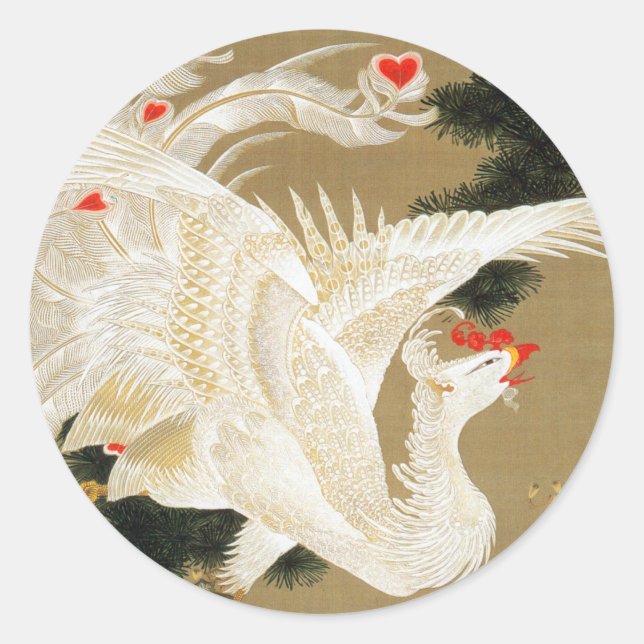 25. 老松白鳳図, 若冲 Pine-tree & Phoenix, Jakuchu Classic Round Sticker (Front)