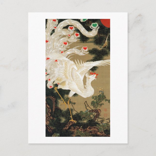 25. 老松白鳳図, 若冲 Pine-tree & Phoenix, Jakuchu Postcard (Front)