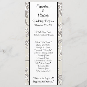 25 4 x 9 Wedding Program Grey Flourish Swirls Programme