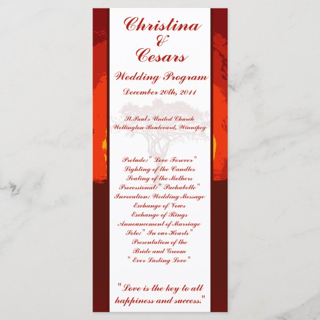 25 4 x 9 Wedding Program Red Sunset in Africa Programme (Front)
