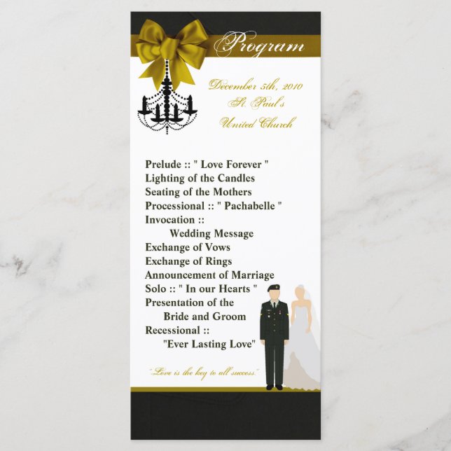 25 4x9 Wedding Program ARMY Uniform Groom Bride Programme (Front)
