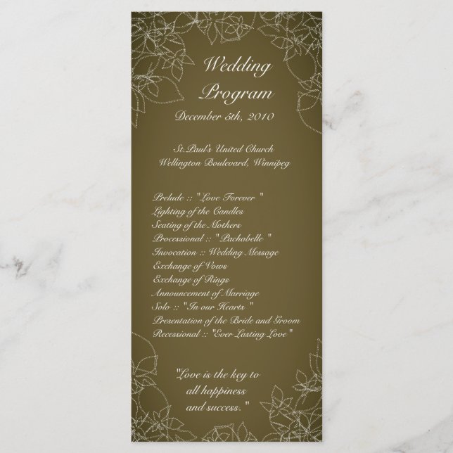 25 4x9 Wedding Program Autumn Floral Fall Brown Programme (Front)
